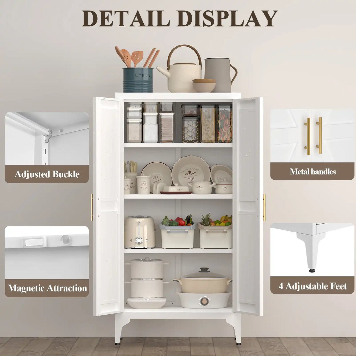 Kitchen Pantry Storage Cabinet Detail #white #compact