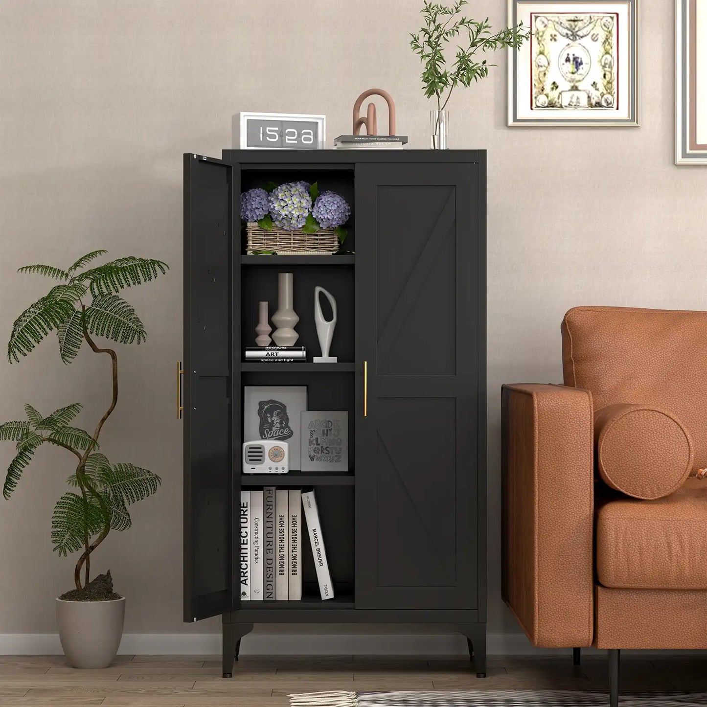 Greatmeet Metal Kitchen Pantry Storage Cabinet with 2 Doors & Adjustable Shelves, Tall Cupboard for Kitchen, Dining Room, Bathroom & Living Room