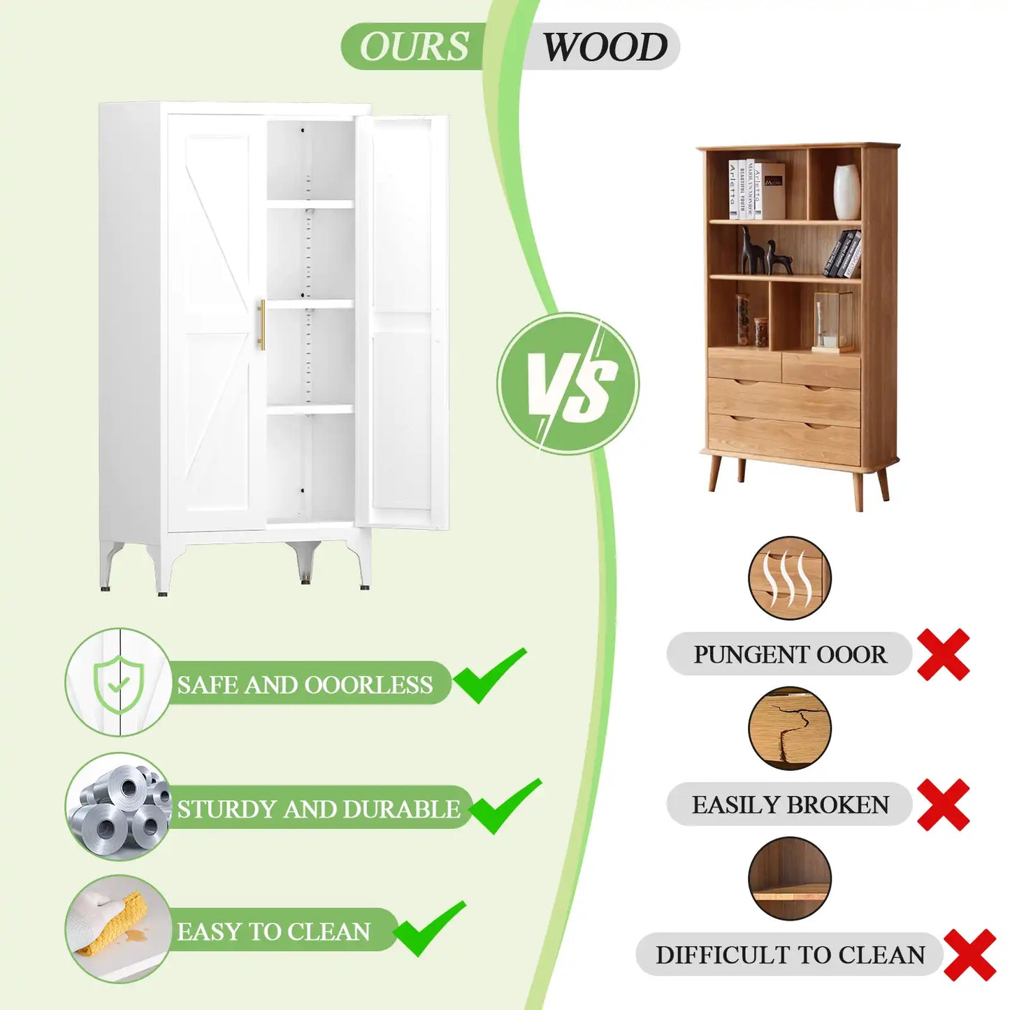 Greatmeet Metal Kitchen Pantry Storage Cabinet with 2 Doors & Adjustable Shelves, Tall Cupboard for Kitchen, Dining Room, Bathroom & Living Room