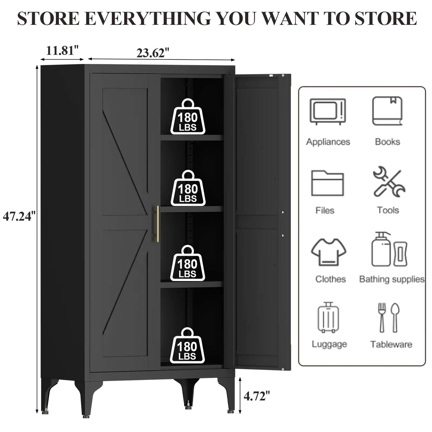 Greatmeet Metal Kitchen Pantry Storage Cabinet with 2 Doors & Adjustable Shelves, Tall Cupboard for Kitchen, Dining Room, Bathroom & Living Room