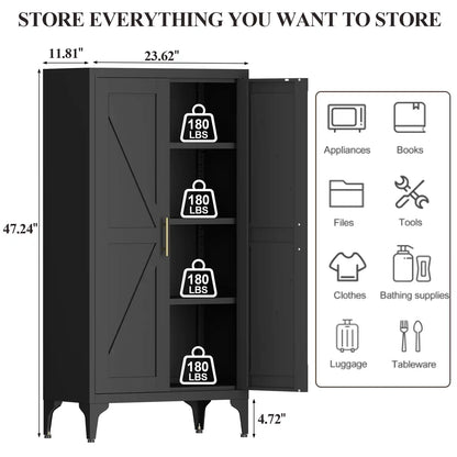 Greatmeet Metal Kitchen Pantry Storage Cabinet with 2 Doors & Adjustable Shelves, Tall Cupboard for Kitchen, Dining Room, Bathroom & Living Room