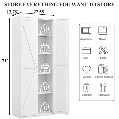 Greatmeet Metal Kitchen Pantry Storage Cabinet with 2 Doors & Adjustable Shelves, Tall Cupboard for Kitchen, Dining Room, Bathroom & Living Room
