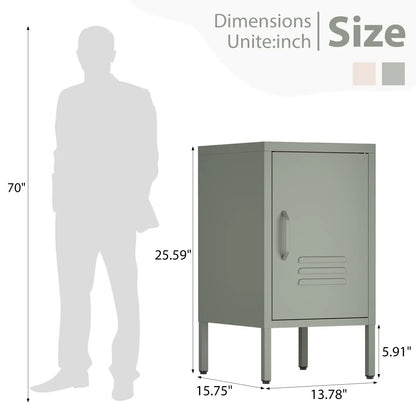 Greatmeet Metal Nightstand with Shelf, Single Door Storage Cabinet, Multifunctional Table for Bedroom, Living Room, Office