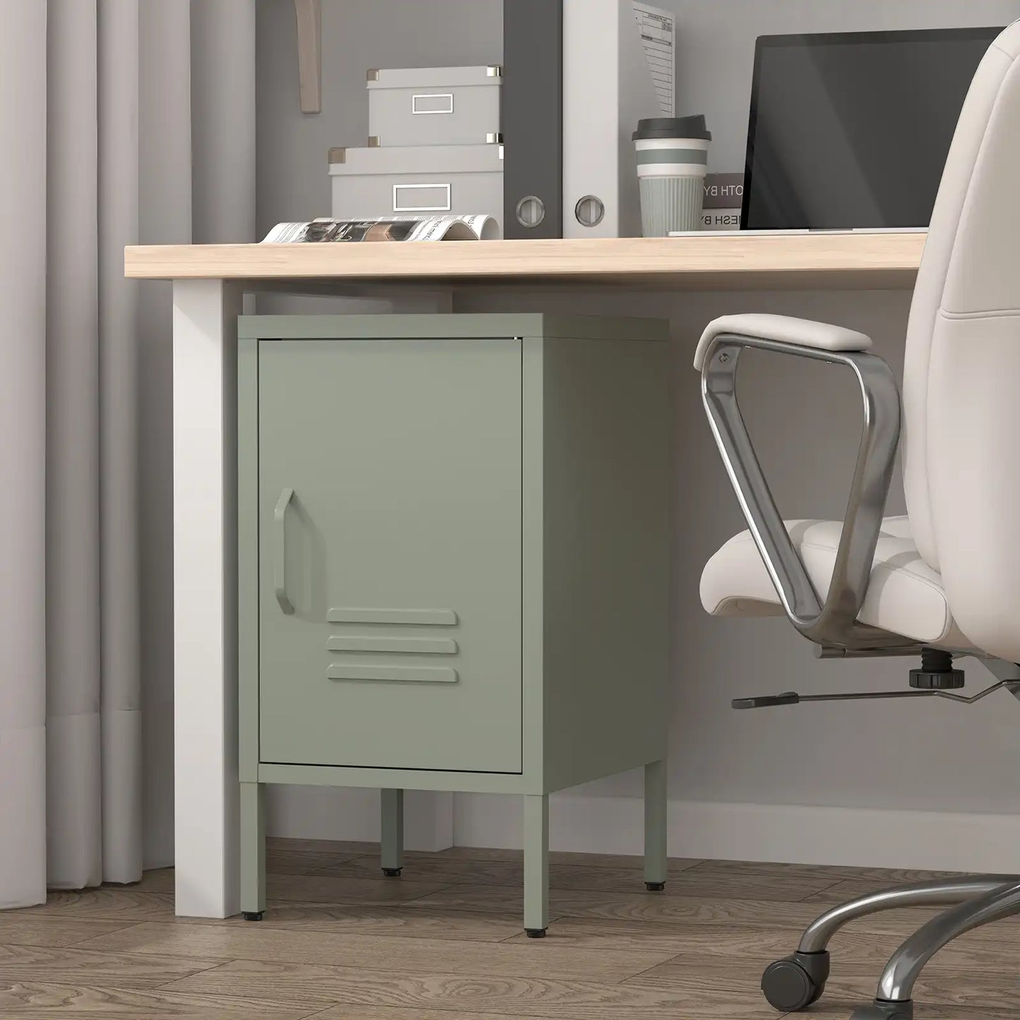 Greatmeet Metal Nightstand with Shelf, Single Door Storage Cabinet, Multifunctional Table for Bedroom, Living Room, Office