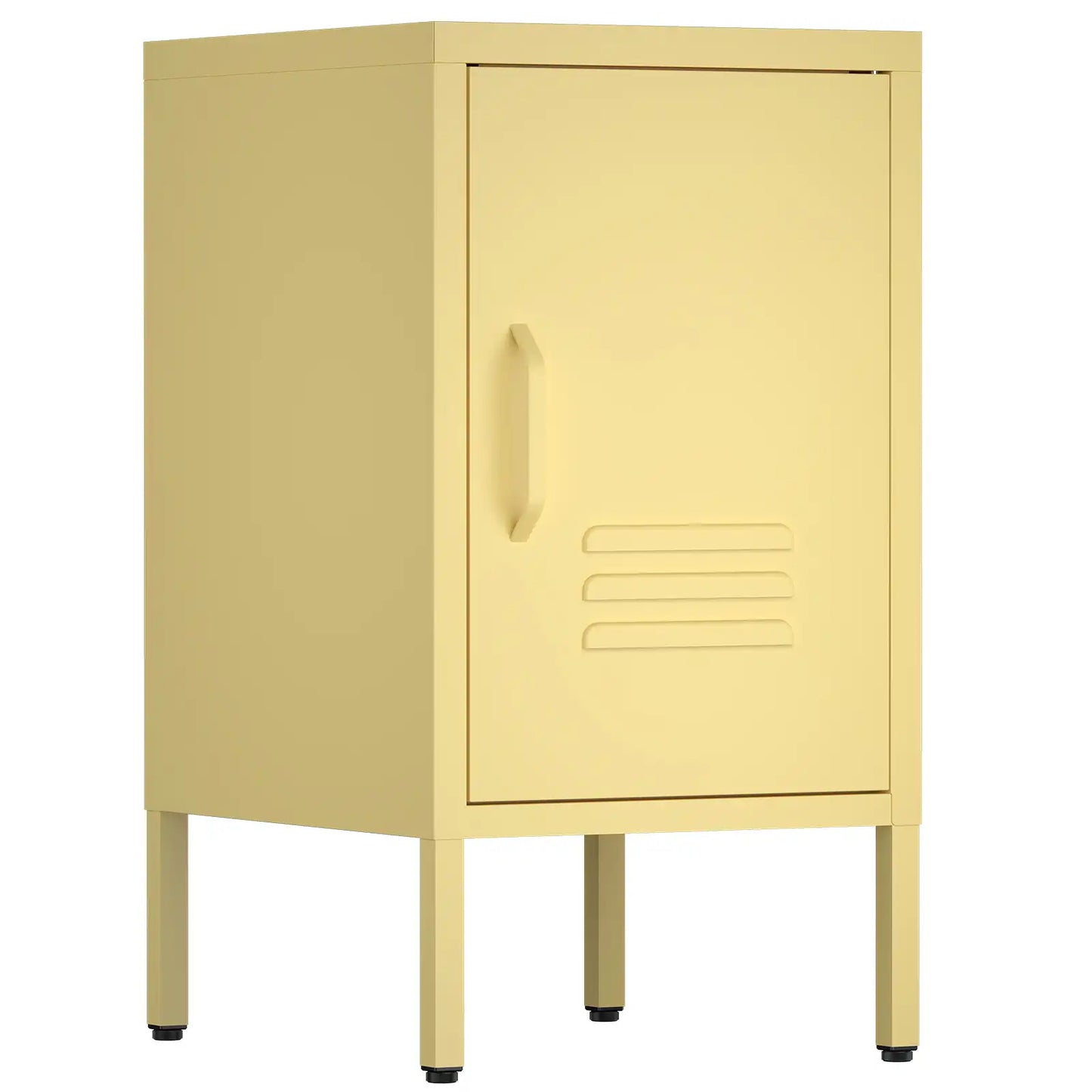 Greatmeet Metal Nightstand with Shelf, Single Door Storage Cabinet, Multifunctional Table for Bedroom, Living Room, Office