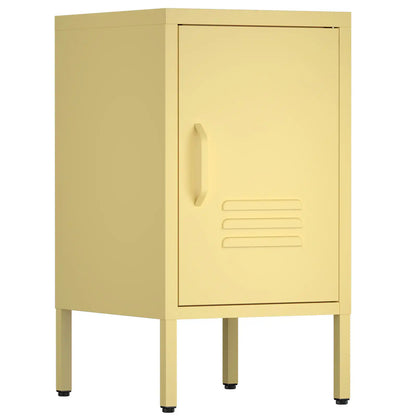Greatmeet Metal Nightstand with Shelf, Single Door Storage Cabinet, Multifunctional Table for Bedroom, Living Room, Office