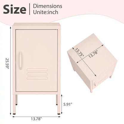 Greatmeet Metal Nightstand with Shelf, Single Door Storage Cabinet, Multifunctional Table for Bedroom, Living Room, Office