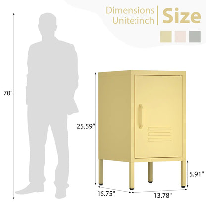 Greatmeet Metal Nightstand with Shelf, Single Door Storage Cabinet, Multifunctional Table for Bedroom, Living Room, Office