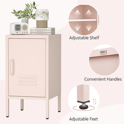 Greatmeet Metal Nightstand with Shelf, Single Door Storage Cabinet, Multifunctional Table for Bedroom, Living Room, Office