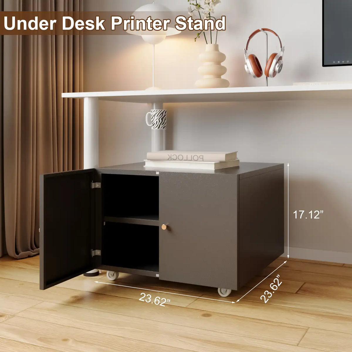 Metal Printer Stand on Wheels for Home Office 1 #black #compact