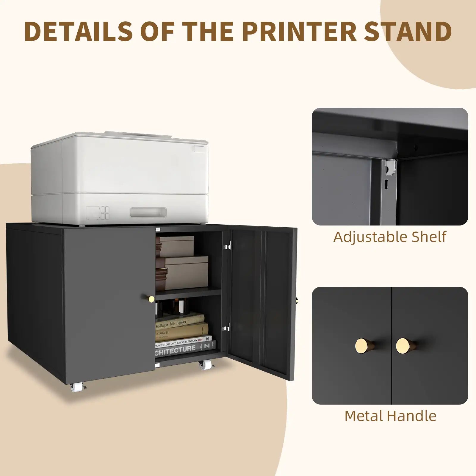 Metal Printer Stand on Wheels for Home Office 1