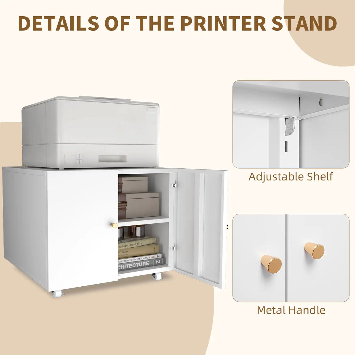 Metal Printer Stand on Wheels for Home Office 9