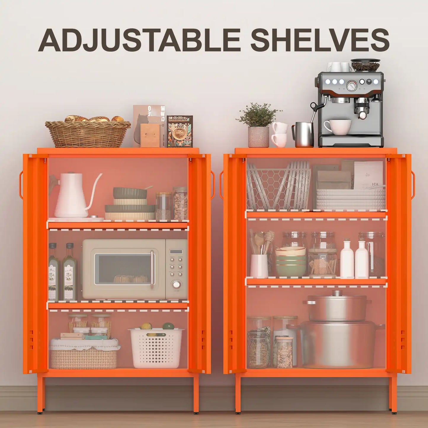 Geatmeet Metal Storage Cabinet,Storage Cabinet with 2 Doors and Adjustable Shelves, Locker Cabinet with legs for Tools, Kitchen & Office