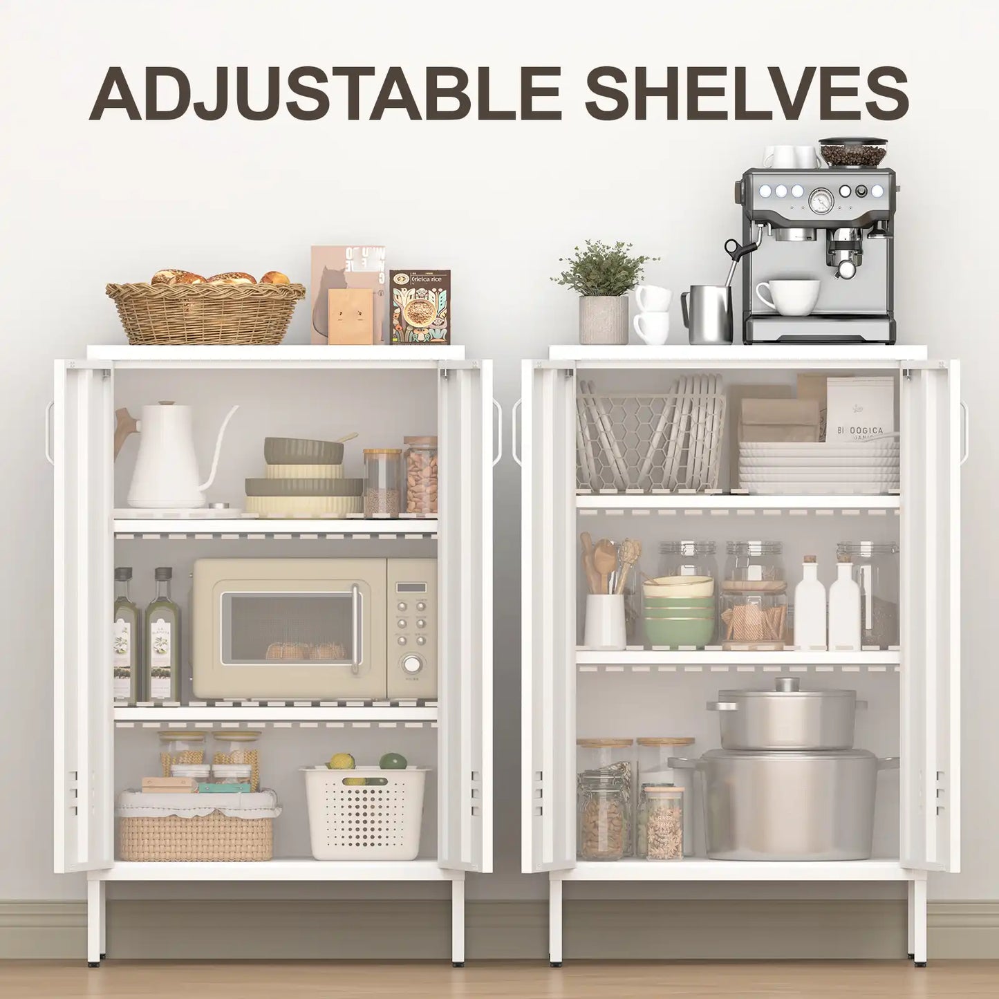 Geatmeet Metal Storage Cabinet,Storage Cabinet with 2 Doors and Adjustable Shelves, Locker Cabinet with legs for Tools, Kitchen & Office