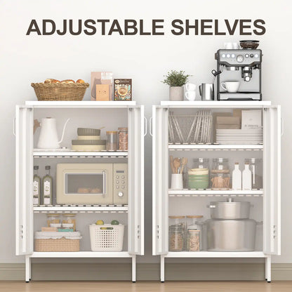 Geatmeet Metal Storage Cabinet,Storage Cabinet with 2 Doors and Adjustable Shelves, Locker Cabinet with legs for Tools, Kitchen & Office