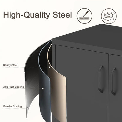 Geatmeet Metal Storage Cabinet,Storage Cabinet with 2 Doors and Adjustable Shelves, Locker Cabinet with legs for Tools, Kitchen & Office