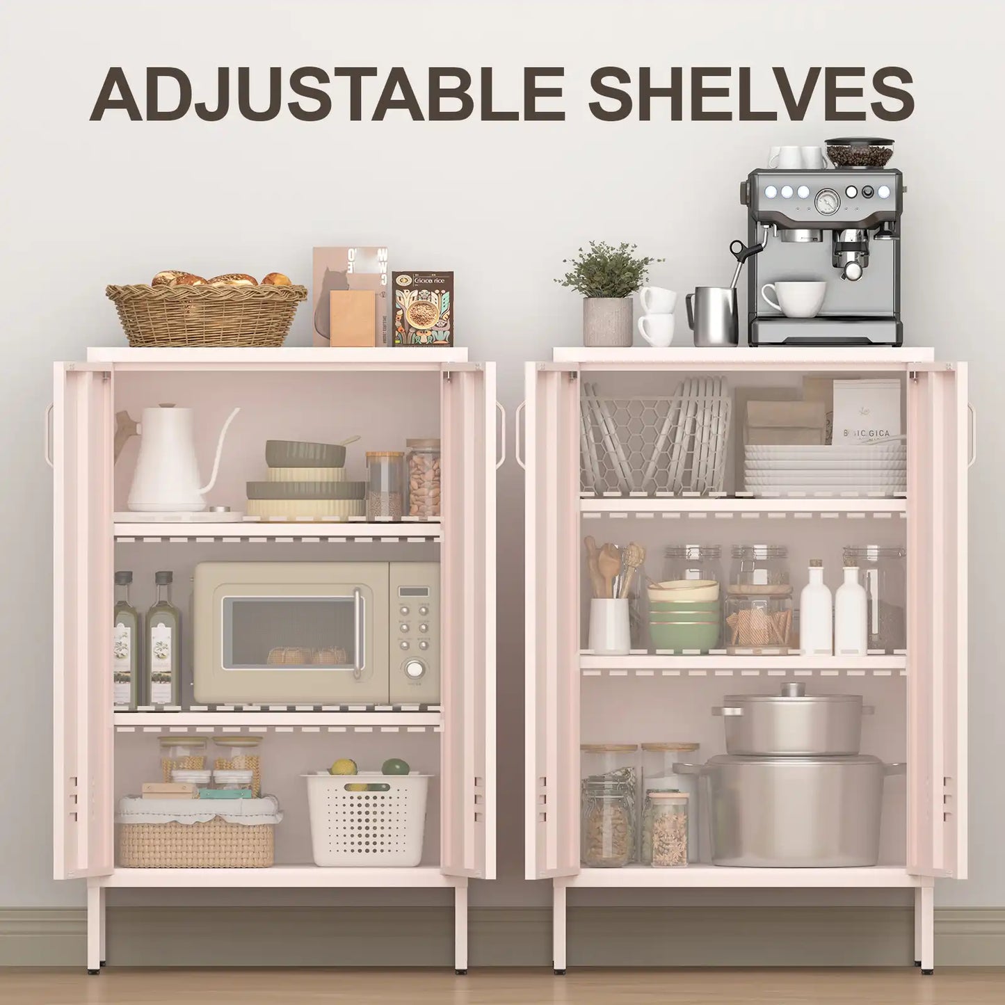 Geatmeet Metal Storage Cabinet,Storage Cabinet with 2 Doors and Adjustable Shelves, Locker Cabinet with legs for Tools, Kitchen & Office