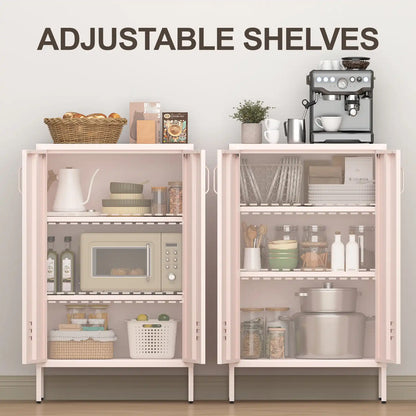 Geatmeet Metal Storage Cabinet,Storage Cabinet with 2 Doors and Adjustable Shelves, Locker Cabinet with legs for Tools, Kitchen & Office