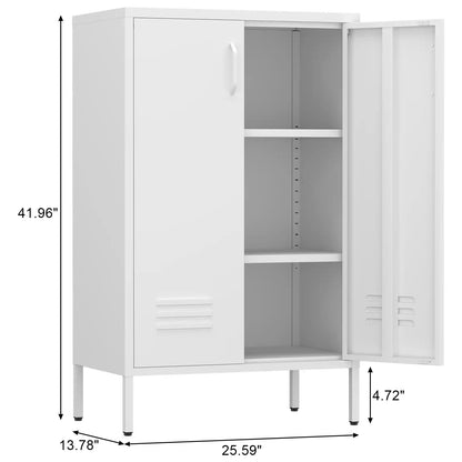 Geatmeet Metal Storage Cabinet,Storage Cabinet with 2 Doors and Adjustable Shelves, Locker Cabinet with legs for Tools, Kitchen & Office