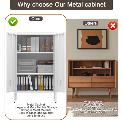 Geatmeet Metal Storage Cabinet,Storage Cabinet with 2 Doors and Adjustable Shelves, Locker Cabinet with legs for Tools, Kitchen & Office