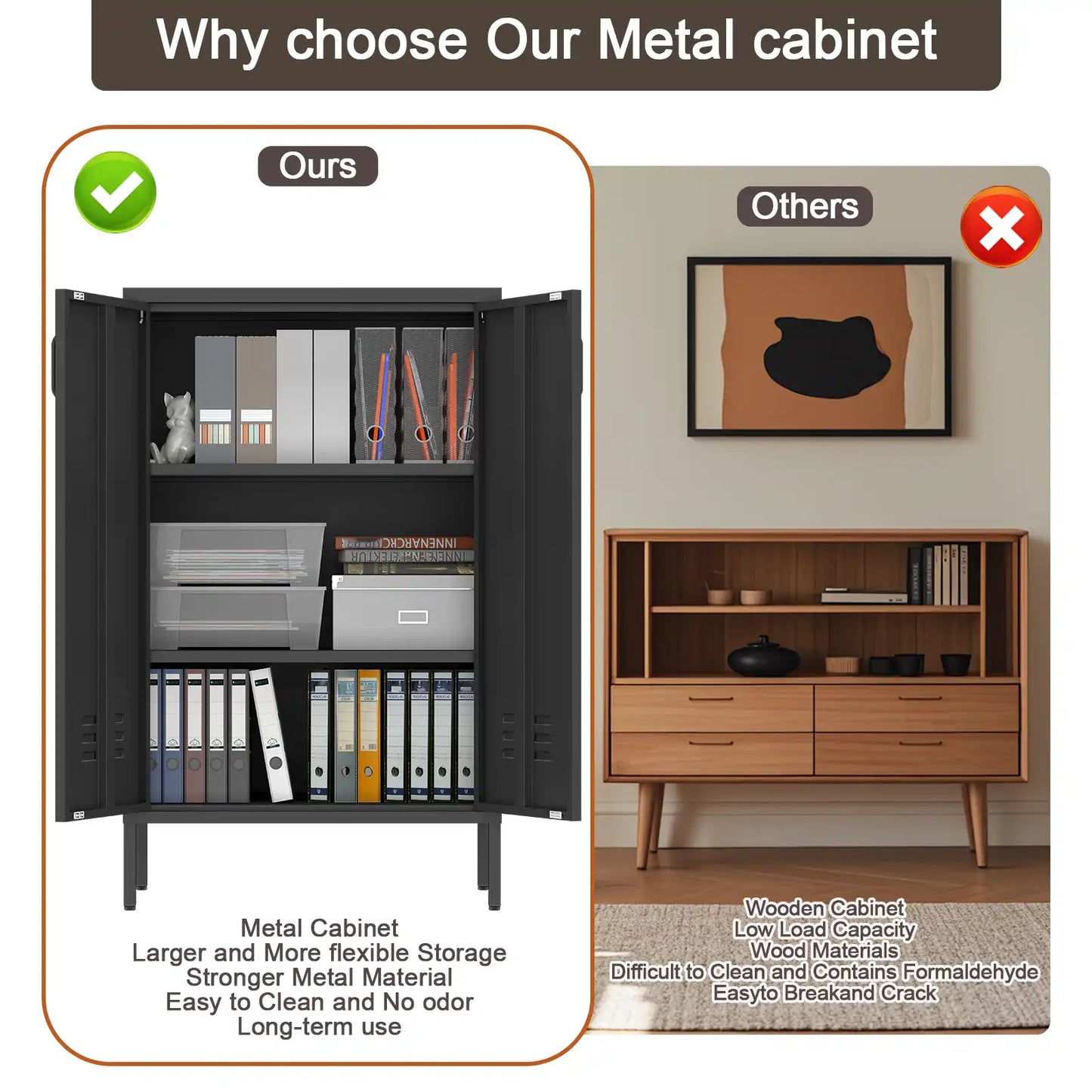 Geatmeet Metal Storage Cabinet,Storage Cabinet with 2 Doors and Adjustable Shelves, Locker Cabinet with legs for Tools, Kitchen & Office