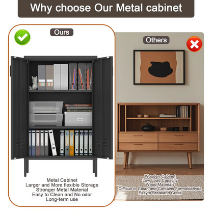 Geatmeet Metal Storage Cabinet,Storage Cabinet with 2 Doors and Adjustable Shelves, Locker Cabinet with legs for Tools, Kitchen & Office