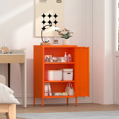 Geatmeet Metal Storage Cabinet,Storage Cabinet with 2 Doors and Adjustable Shelves, Locker Cabinet with legs for Tools, Kitchen & Office