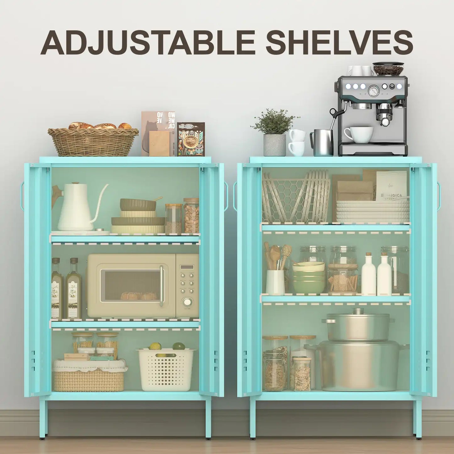 Geatmeet Metal Storage Cabinet,Storage Cabinet with 2 Doors and Adjustable Shelves, Locker Cabinet with legs for Tools, Kitchen & Office