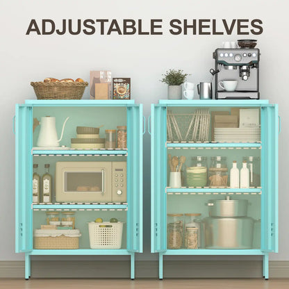 Geatmeet Metal Storage Cabinet,Storage Cabinet with 2 Doors and Adjustable Shelves, Locker Cabinet with legs for Tools, Kitchen & Office