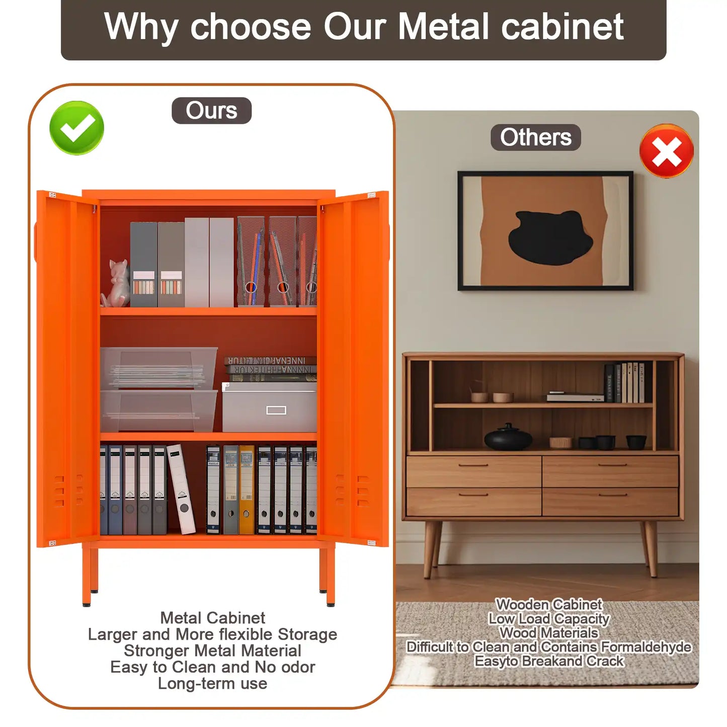 Geatmeet Metal Storage Cabinet,Storage Cabinet with 2 Doors and Adjustable Shelves, Locker Cabinet with legs for Tools, Kitchen & Office