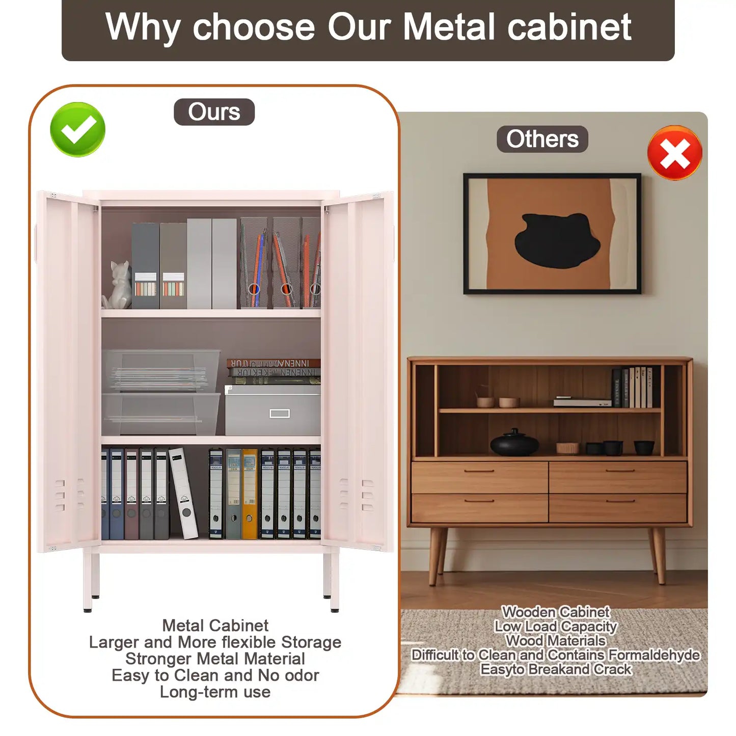 Geatmeet Metal Storage Cabinet,Storage Cabinet with 2 Doors and Adjustable Shelves, Locker Cabinet with legs for Tools, Kitchen & Office
