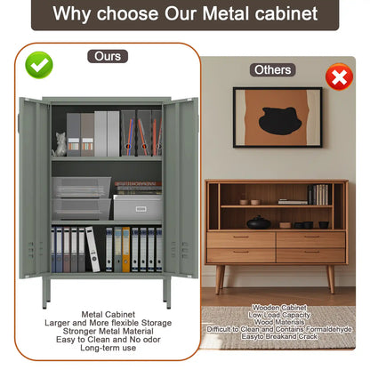 Geatmeet Metal Storage Cabinet,Storage Cabinet with 2 Doors and Adjustable Shelves, Locker Cabinet with legs for Tools, Kitchen & Office