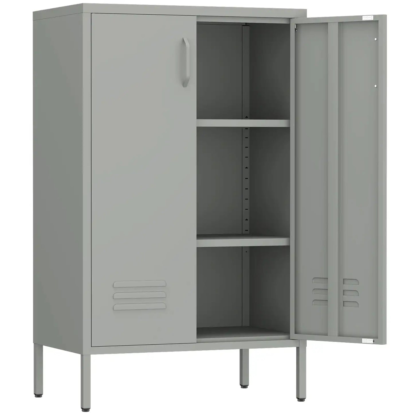 Geatmeet Metal Storage Cabinet,Storage Cabinet with 2 Doors and Adjustable Shelves, Locker Cabinet with legs for Tools, Kitchen & Office