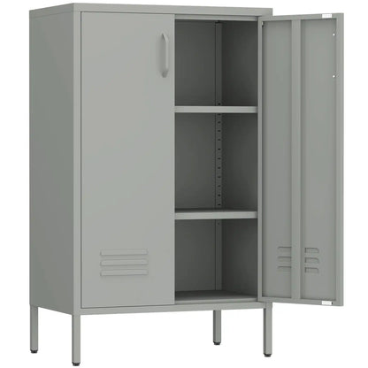 Geatmeet Metal Storage Cabinet,Storage Cabinet with 2 Doors and Adjustable Shelves, Locker Cabinet with legs for Tools, Kitchen & Office