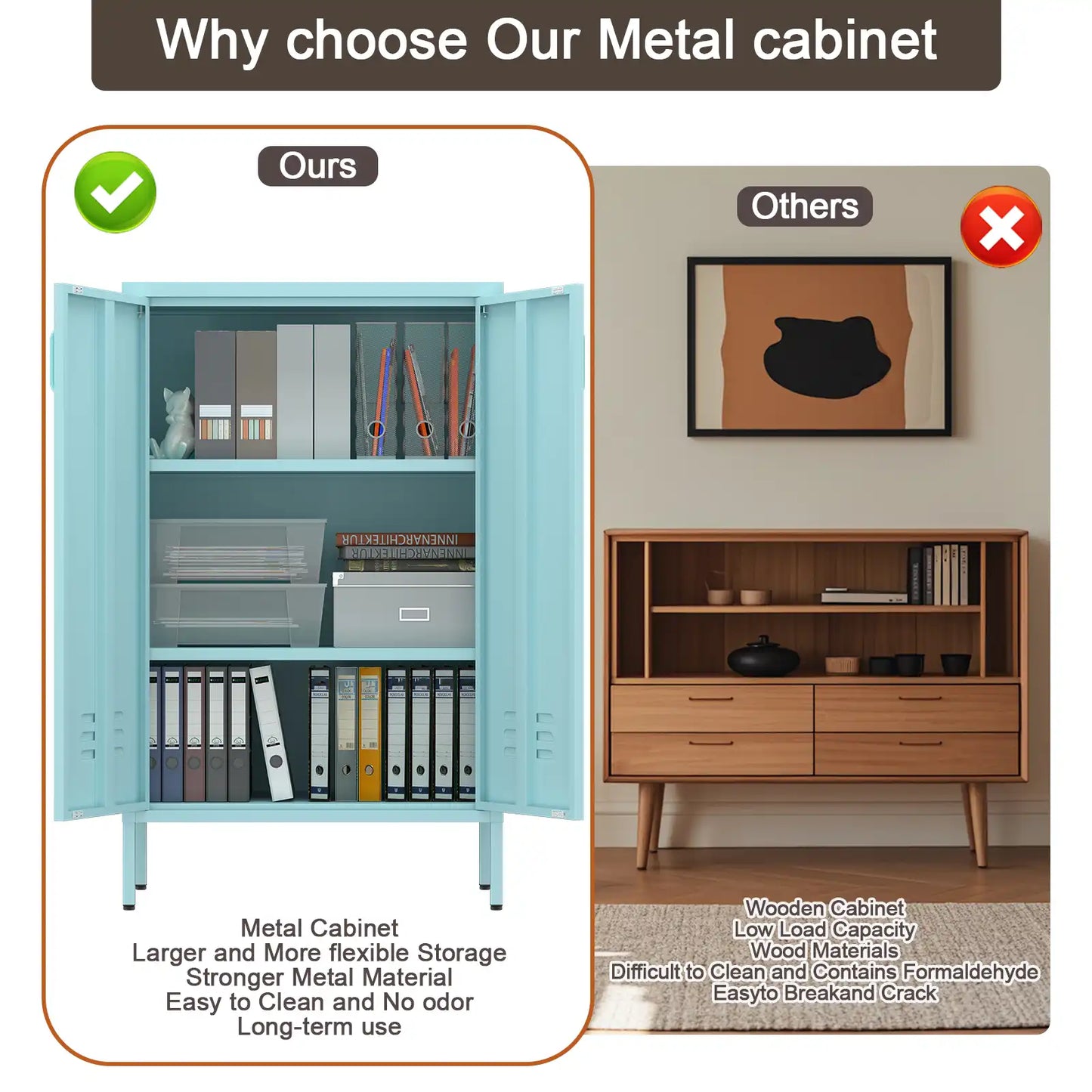 Geatmeet Metal Storage Cabinet,Storage Cabinet with 2 Doors and Adjustable Shelves, Locker Cabinet with legs for Tools, Kitchen & Office