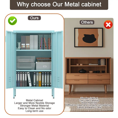 Geatmeet Metal Storage Cabinet,Storage Cabinet with 2 Doors and Adjustable Shelves, Locker Cabinet with legs for Tools, Kitchen & Office