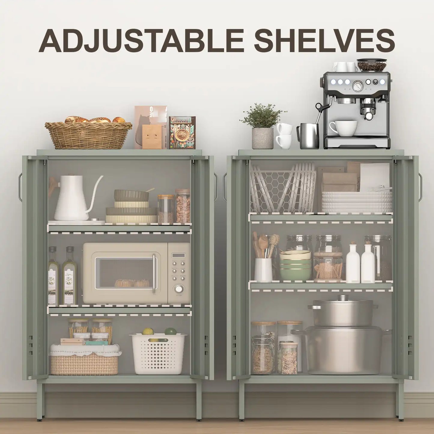Geatmeet Metal Storage Cabinet,Storage Cabinet with 2 Doors and Adjustable Shelves, Locker Cabinet with legs for Tools, Kitchen & Office