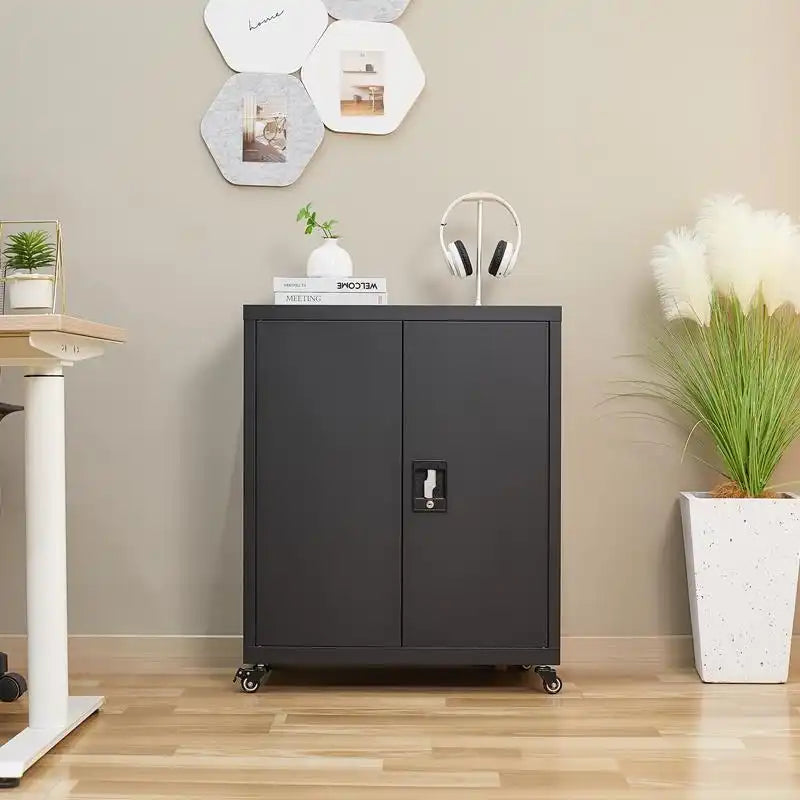 Metal Storage Cabinet with Wheels #black