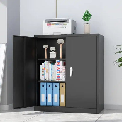 GREATMEET Metal Storage Cabinets with 2 Adjustable Shelves for Home Office with Handle Security Lock