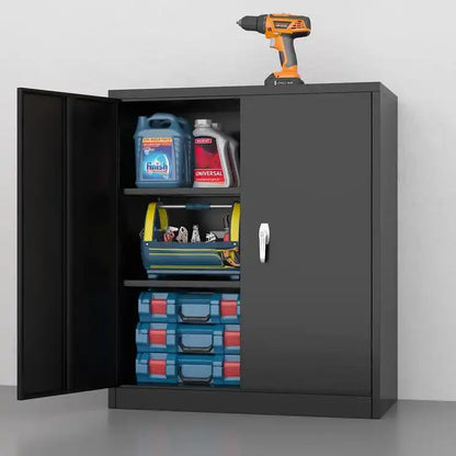 GREATMEET Metal Storage Cabinets with 2 Adjustable Shelves for Home Office with Handle Security Lock