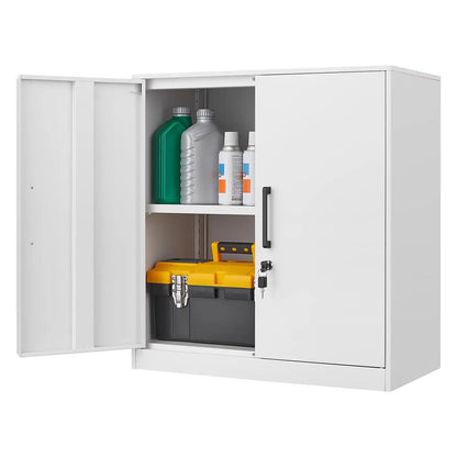 Greatmeet Metal Wall Mounted Cabinet, Lockable Garage Cabinet with Adjustable Shelves, Steel Tool Cabinet for Home, Bathroom,Kitchen, Office