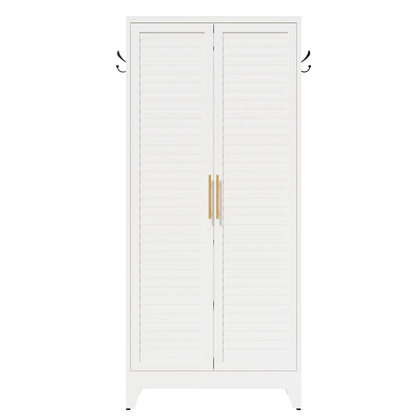 Greatmeet 71" H Metal Armoire Wardrobe Closet with Louvered Doors, Adjustable Shelves & Hanging Rod