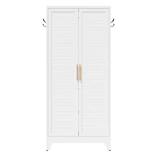 Greatmeet 71" H Metal Armoire Wardrobe Closet with Louvered Doors, Adjustable Shelves & Hanging Rod