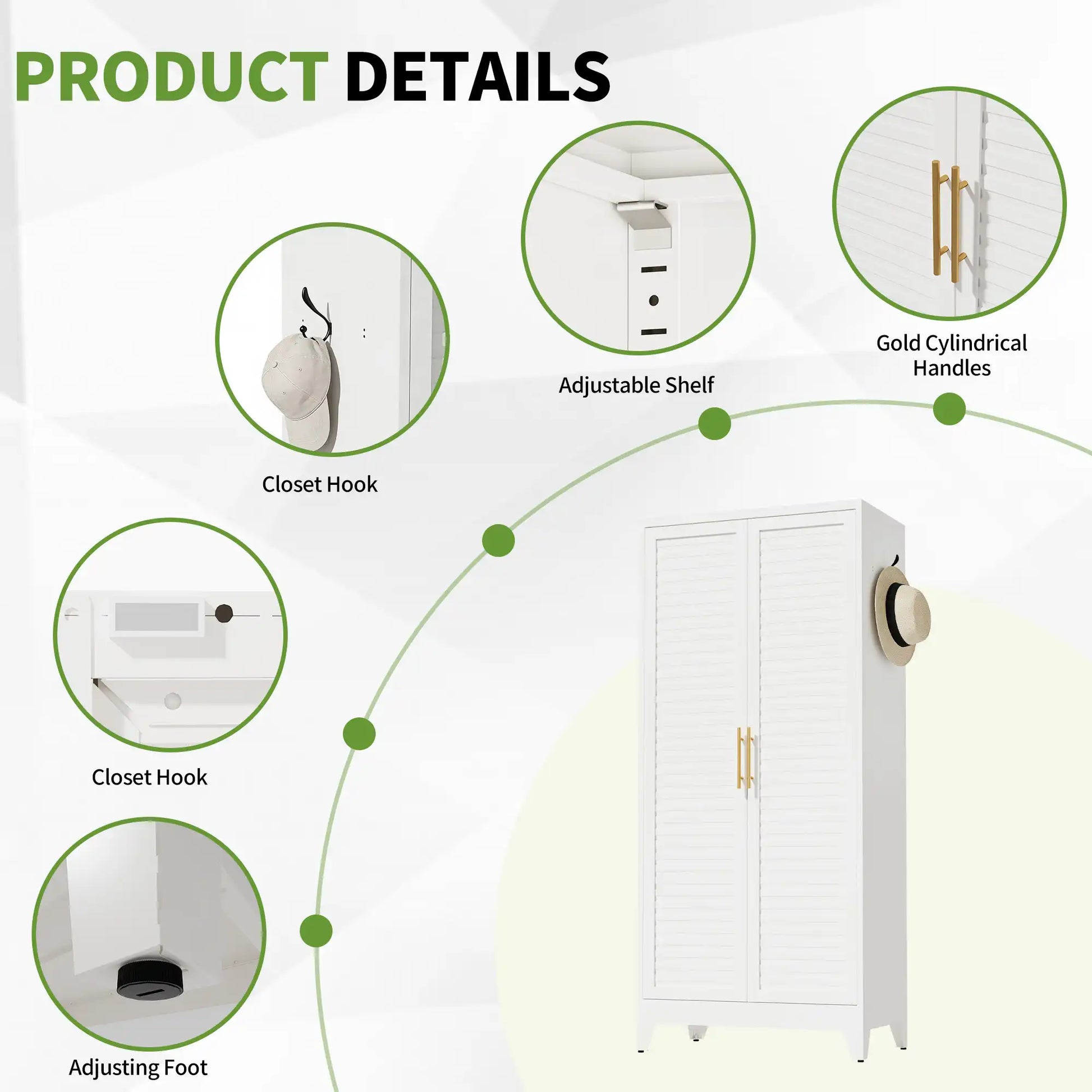 Greatmeet 71" H Metal Armoire Wardrobe Closet with Louvered Doors, Adjustable Shelves & Hanging Rod
