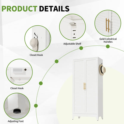 Greatmeet 71" H Metal Armoire Wardrobe Closet with Louvered Doors, Adjustable Shelves & Hanging Rod