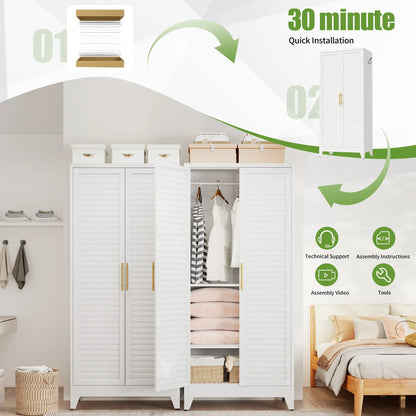 Greatmeet 71" H Metal Armoire Wardrobe Closet with Louvered Doors, Adjustable Shelves & Hanging Rod