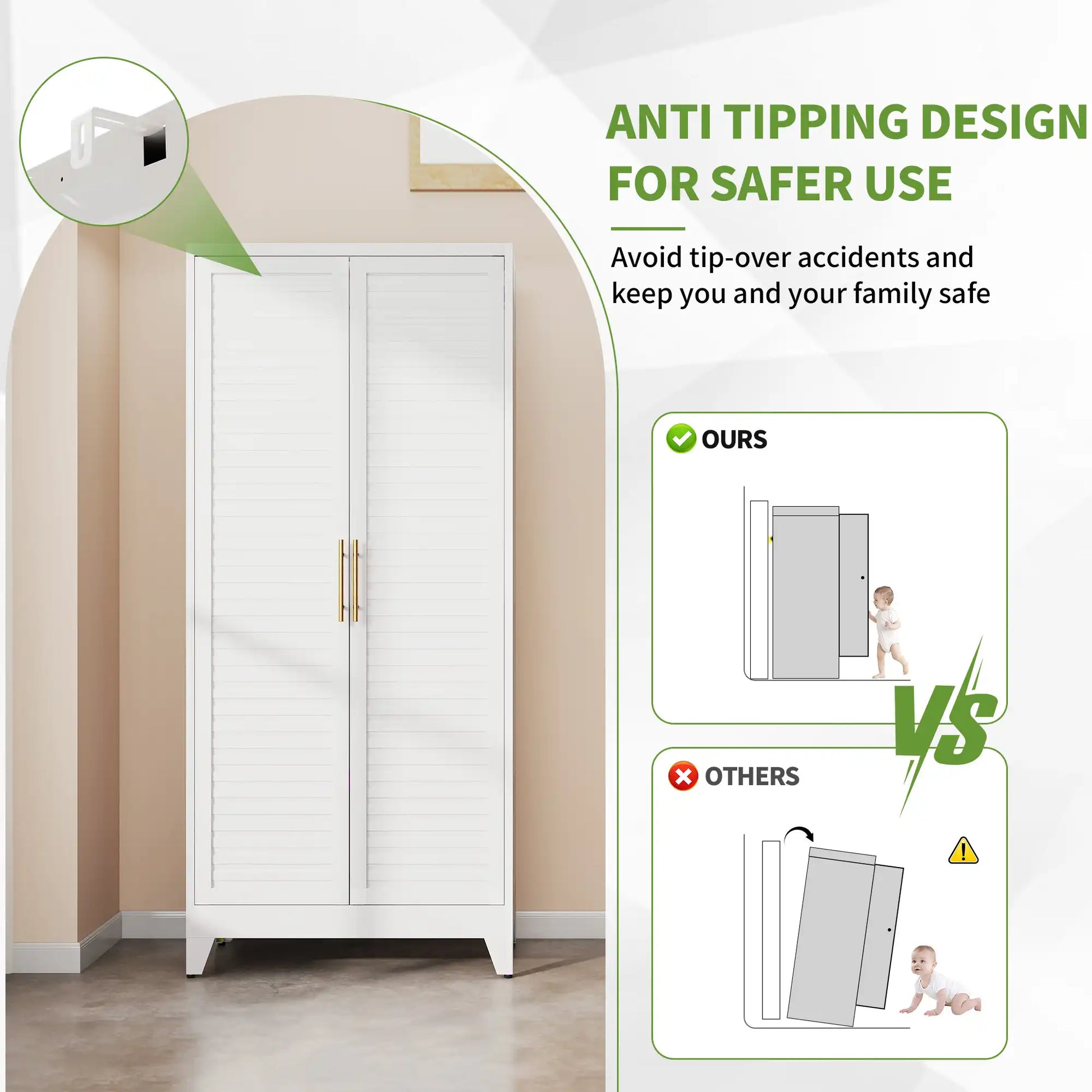 Greatmeet 71" H Metal Armoire Wardrobe Closet with Louvered Doors, Adjustable Shelves & Hanging Rod