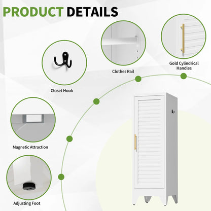 Greatmeet 47.2" H Metal Narrow Cabinet Closet with Single Louvered Door