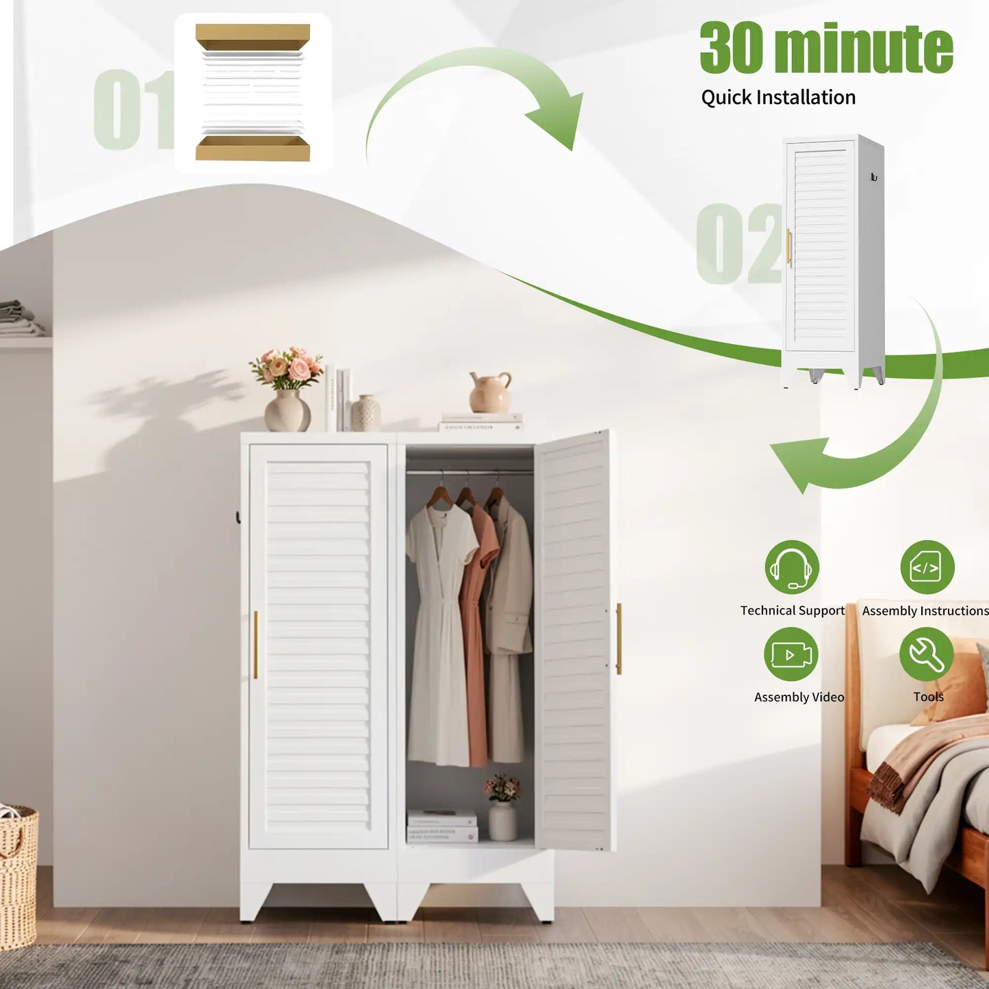 Greatmeet 47.2" H Metal Narrow Cabinet Closet with Single Louvered Door