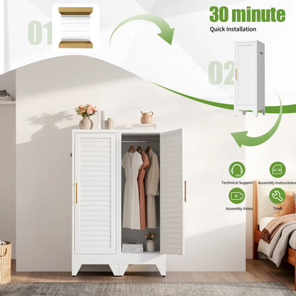 Greatmeet 47.2" H Metal Narrow Cabinet Closet with Single Louvered Door